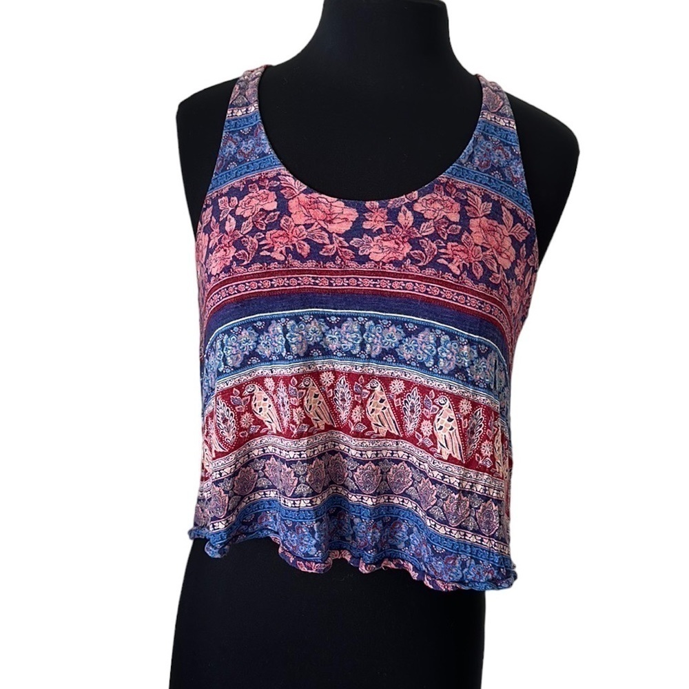 Forever 21 Floral & Paisley Cropped Tank Top in Navy, Blue, Pink, Red